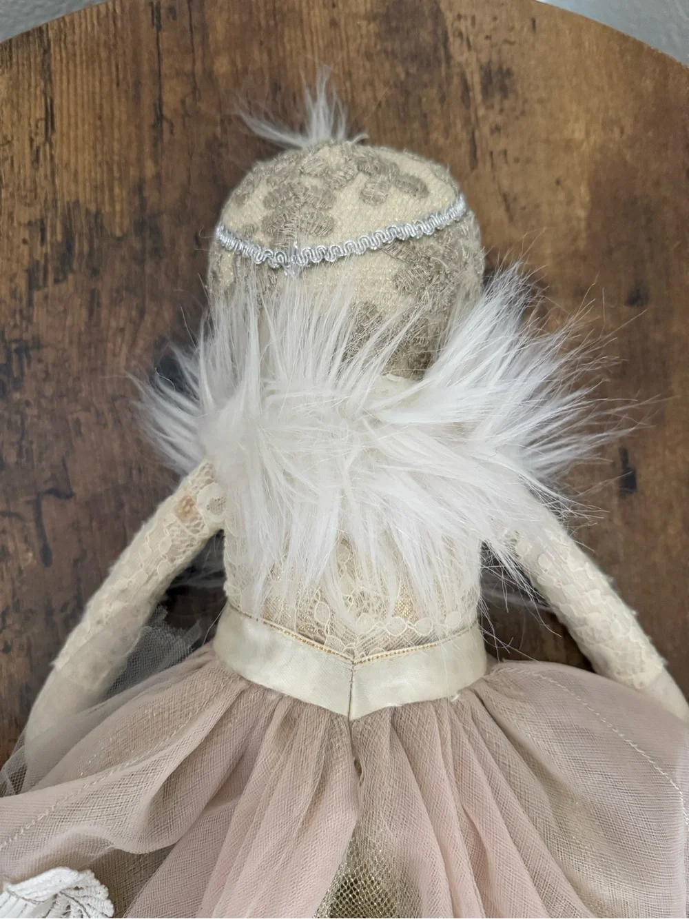 Pottery Barn Kids Cream and White Fabric Decorative Doll with Faux Fur